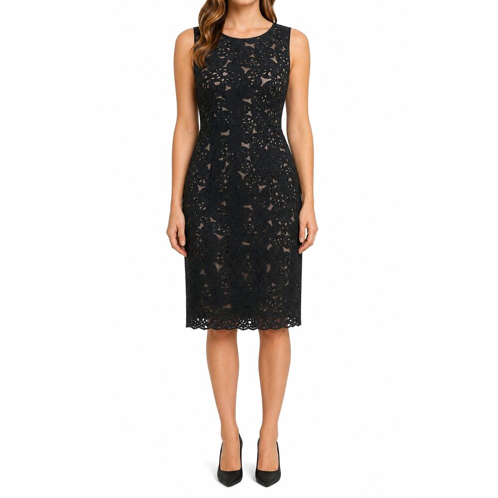 Worth New York Navy Blue Lace Sleeveless Cocktail Sheath Dress Size 6 Side Zip